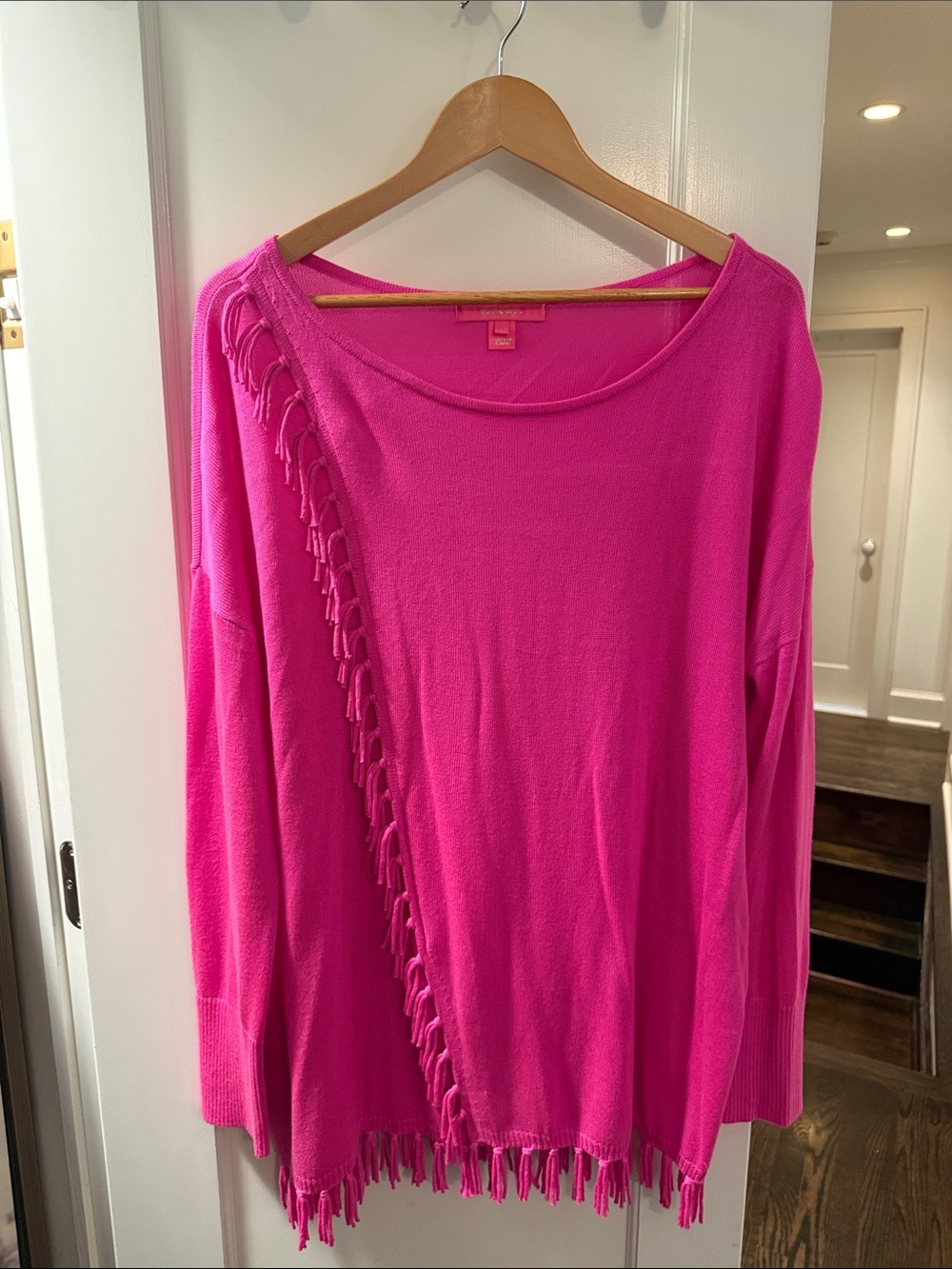 NWOT Lilly Pulitzer Bright Pink Tassel-Trim Sweater Top - Size XL